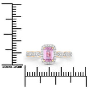 Bids.com 0.80 Carat Genuine Pink Sapphire and White Diamond 14K Yellow Gold Ring Rings