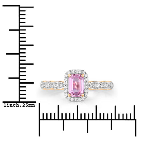 Bids.com 0.80 Carat Genuine Pink Sapphire and White Diamond 14K Yellow Gold Ring Rings