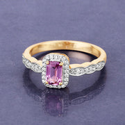 Bids.com 0.80 Carat Genuine Pink Sapphire and White Diamond 14K Yellow Gold Ring Rings