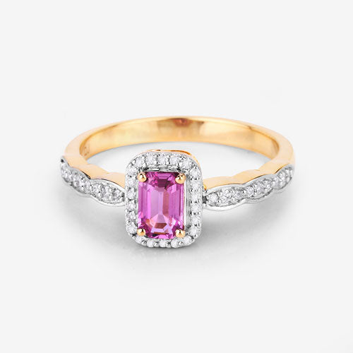Bids.com 0.80 Carat Genuine Pink Sapphire and White Diamond 14K Yellow Gold Ring Rings