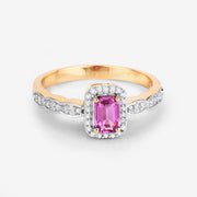 Bids.com 0.80 Carat Genuine Pink Sapphire and White Diamond 14K Yellow Gold Ring Rings