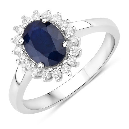 Bids.com 1.73 Carat Genuine Blue Sapphire and White Diamond 14K White Gold Ring Rings