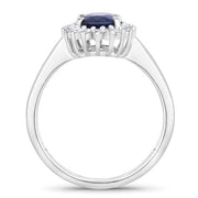 Bids.com 1.73 Carat Genuine Blue Sapphire and White Diamond 14K White Gold Ring Rings