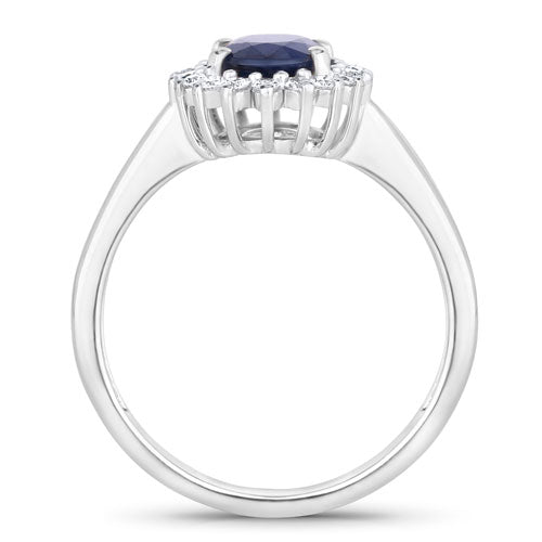 Bids.com 1.73 Carat Genuine Blue Sapphire and White Diamond 14K White Gold Ring Rings