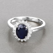 Bids.com 1.73 Carat Genuine Blue Sapphire and White Diamond 14K White Gold Ring Rings