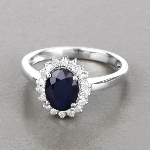 Bids.com 1.73 Carat Genuine Blue Sapphire and White Diamond 14K White Gold Ring Rings