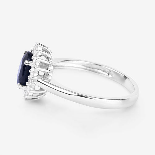 Bids.com 1.73 Carat Genuine Blue Sapphire and White Diamond 14K White Gold Ring Rings