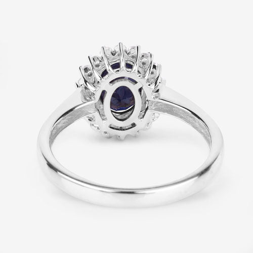 Bids.com 1.73 Carat Genuine Blue Sapphire and White Diamond 14K White Gold Ring Rings