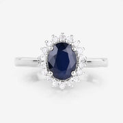 Bids.com 1.73 Carat Genuine Blue Sapphire and White Diamond 14K White Gold Ring Rings