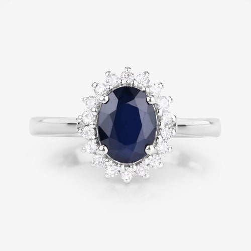 Bids.com 1.73 Carat Genuine Blue Sapphire and White Diamond 14K White Gold Ring Rings