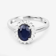 Bids.com 1.73 Carat Genuine Blue Sapphire and White Diamond 14K White Gold Ring Rings