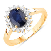Bids.com 1.73 Carat Genuine Blue Sapphire and White Diamond 14K Yellow Gold Ring Rings