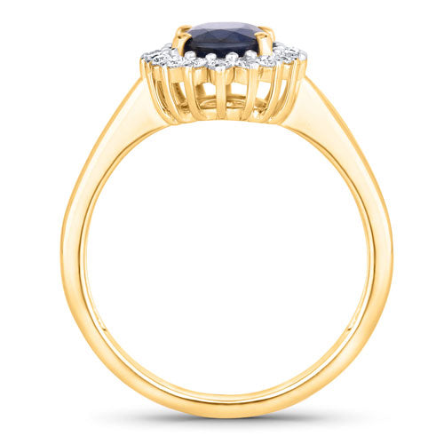 Bids.com 1.73 Carat Genuine Blue Sapphire and White Diamond 14K Yellow Gold Ring Rings