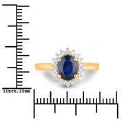 Bids.com 1.73 Carat Genuine Blue Sapphire and White Diamond 14K Yellow Gold Ring Rings