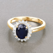 Bids.com 1.73 Carat Genuine Blue Sapphire and White Diamond 14K Yellow Gold Ring Rings
