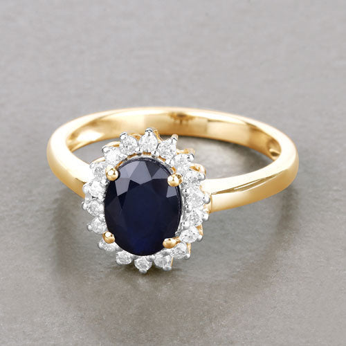 Bids.com 1.73 Carat Genuine Blue Sapphire and White Diamond 14K Yellow Gold Ring Rings