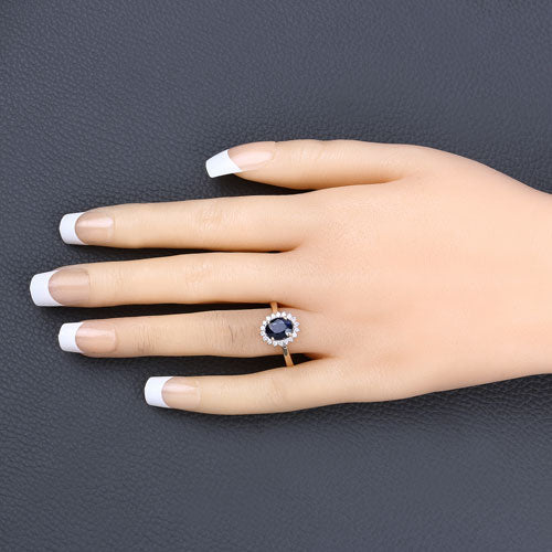 Bids.com 1.73 Carat Genuine Blue Sapphire and White Diamond 14K Yellow Gold Ring Rings