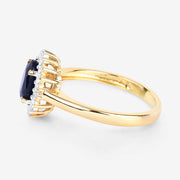 Bids.com 1.73 Carat Genuine Blue Sapphire and White Diamond 14K Yellow Gold Ring Rings