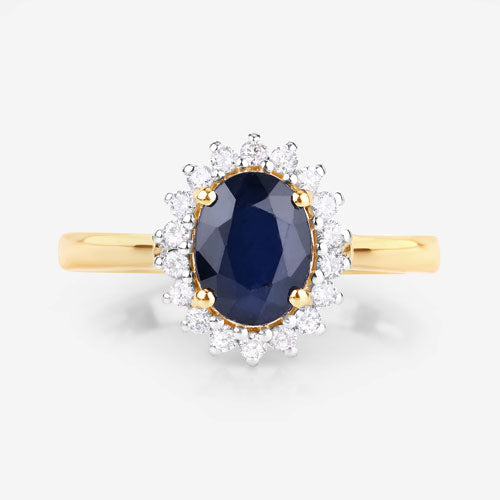 Bids.com 1.73 Carat Genuine Blue Sapphire and White Diamond 14K Yellow Gold Ring Rings