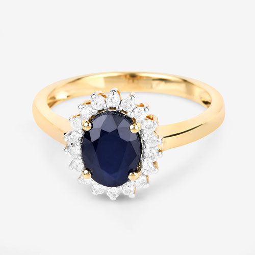 Bids.com 1.73 Carat Genuine Blue Sapphire and White Diamond 14K Yellow Gold Ring Rings