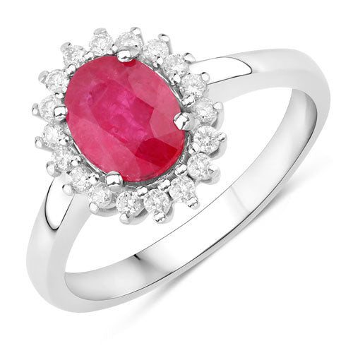 Bids.com 1.64 Carat Genuine Ruby and White Diamond 14K White Gold Ring Rings