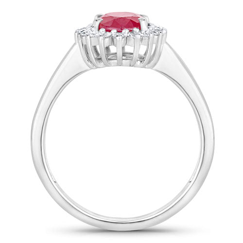 Bids.com 1.64 Carat Genuine Ruby and White Diamond 14K White Gold Ring Rings