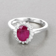 Bids.com 1.64 Carat Genuine Ruby and White Diamond 14K White Gold Ring Rings