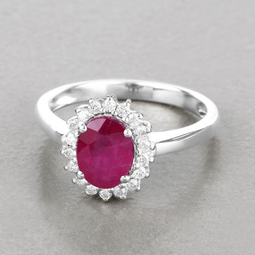 Bids.com 1.64 Carat Genuine Ruby and White Diamond 14K White Gold Ring Rings