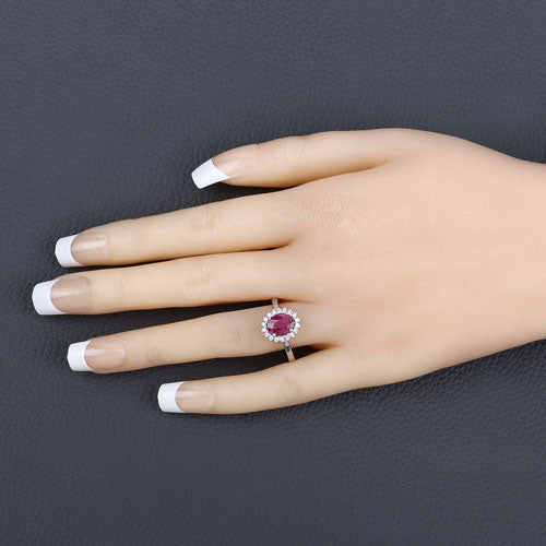 Bids.com 1.64 Carat Genuine Ruby and White Diamond 14K White Gold Ring Rings
