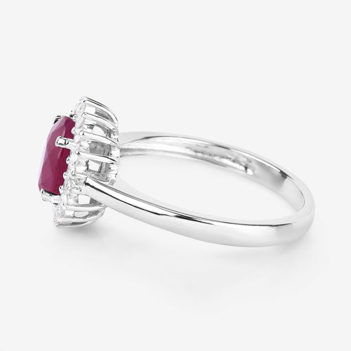 Bids.com 1.64 Carat Genuine Ruby and White Diamond 14K White Gold Ring Rings