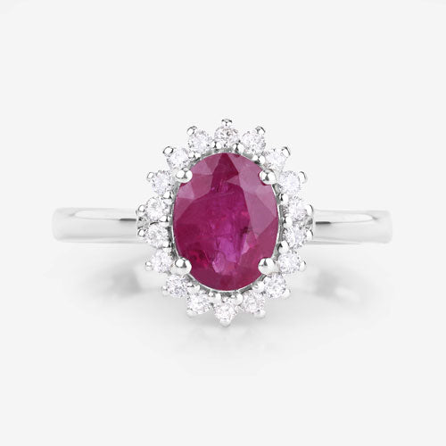 Bids.com 1.64 Carat Genuine Ruby and White Diamond 14K White Gold Ring Rings