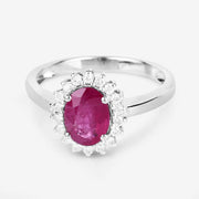 Bids.com 1.64 Carat Genuine Ruby and White Diamond 14K White Gold Ring Rings
