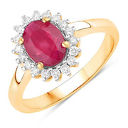 Bids.com 1.64 Carat Genuine Ruby and White Diamond 14K Yellow Gold Ring Rings