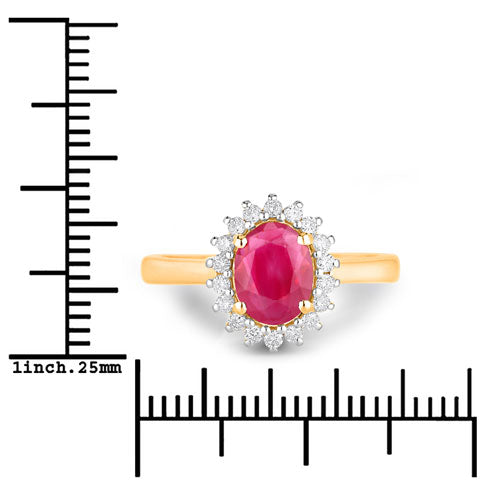 Bids.com 1.64 Carat Genuine Ruby and White Diamond 14K Yellow Gold Ring Rings