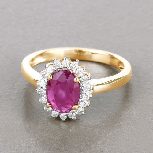 Bids.com 1.64 Carat Genuine Ruby and White Diamond 14K Yellow Gold Ring Rings