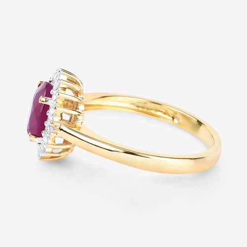 Bids.com 1.64 Carat Genuine Ruby and White Diamond 14K Yellow Gold Ring Rings