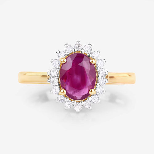 Bids.com 1.64 Carat Genuine Ruby and White Diamond 14K Yellow Gold Ring Rings