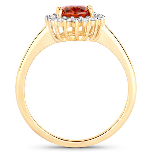 Bids.com 1.87 Carat Genuine Spessartite Garnet and White Diamond 14K Yellow Gold Ring Rings