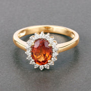Bids.com 1.87 Carat Genuine Spessartite Garnet and White Diamond 14K Yellow Gold Ring Rings