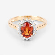 Bids.com 1.87 Carat Genuine Spessartite Garnet and White Diamond 14K Yellow Gold Ring Rings
