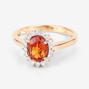 Bids.com 1.87 Carat Genuine Spessartite Garnet and White Diamond 14K Yellow Gold Ring Rings