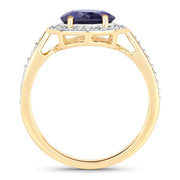 Bids.com 1.79 Carat Genuine Iolite and White Diamond 14K Yellow Gold Ring Rings
