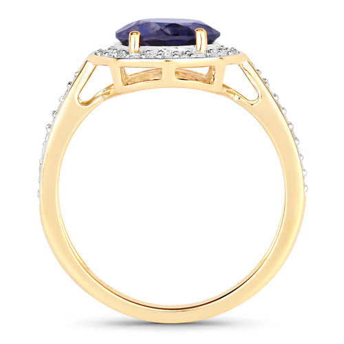 Bids.com 1.79 Carat Genuine Iolite and White Diamond 14K Yellow Gold Ring Rings