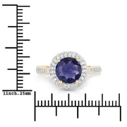 Bids.com 1.79 Carat Genuine Iolite and White Diamond 14K Yellow Gold Ring Rings