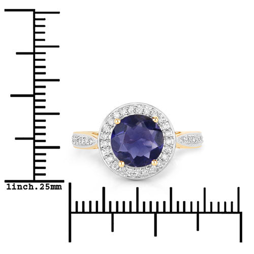 Bids.com 1.79 Carat Genuine Iolite and White Diamond 14K Yellow Gold Ring Rings