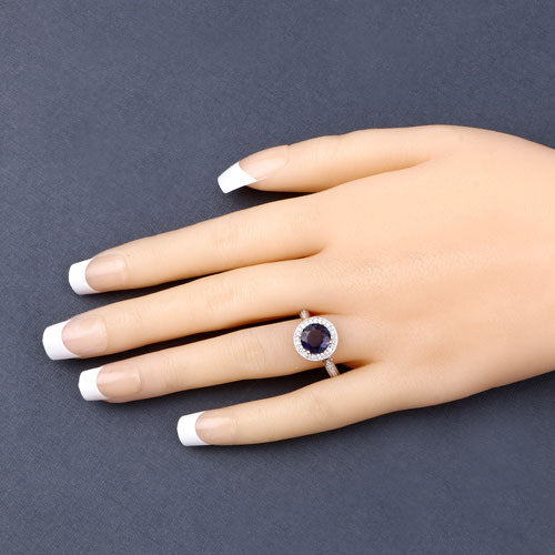 Bids.com 1.79 Carat Genuine Iolite and White Diamond 14K Yellow Gold Ring Rings