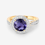 Bids.com 1.79 Carat Genuine Iolite and White Diamond 14K Yellow Gold Ring Rings