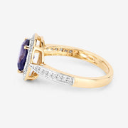 Bids.com 1.79 Carat Genuine Iolite and White Diamond 14K Yellow Gold Ring Rings