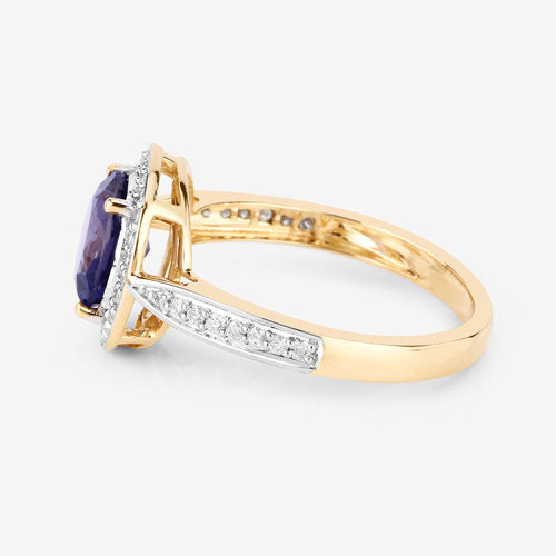 Bids.com 1.79 Carat Genuine Iolite and White Diamond 14K Yellow Gold Ring Rings