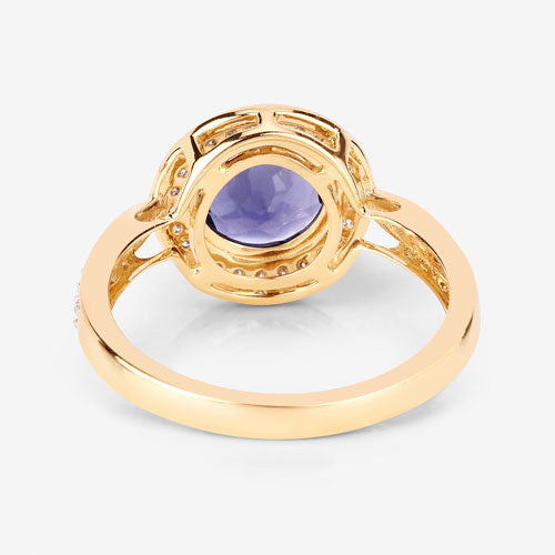 Bids.com 1.79 Carat Genuine Iolite and White Diamond 14K Yellow Gold Ring Rings